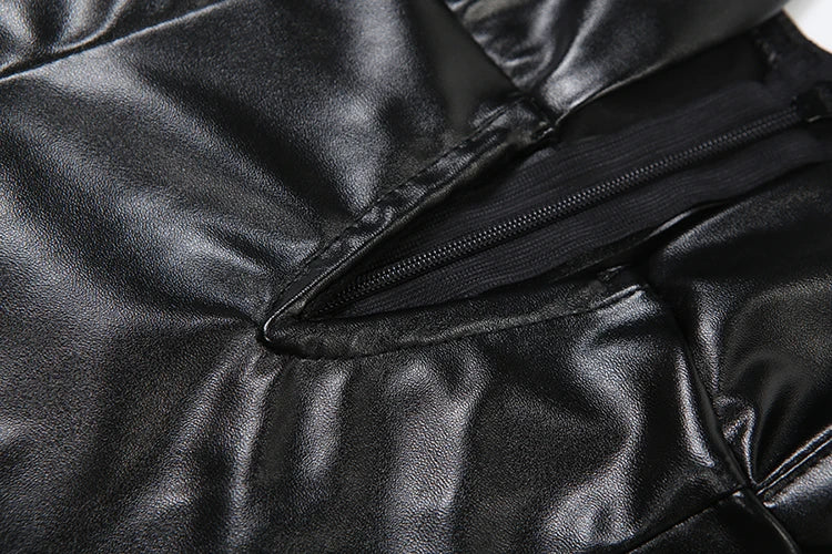 Faux Leather Dress Women Sexy v-Neck Sleeveless Zipper Midnight Fit Fashion Simple Classic Prom Party Coquett Vestidos