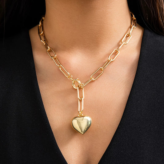 Unique Goth Love Heart Pendant Choker Necklace for Women Collares Vintage Adjustable Clasp Chain Grunge Jewelry Steampunk Men
