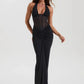 Halter Backless Sexy Maxi Dress Women V Neck Off-shoulder Sleeveless Draped Ruched Bodycon Club Party Long Dress