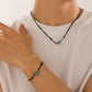 2Pcs Goth Simple Black Leather Wax Thread Chain Necklace Bracelet for African Men Stone Beads Choker Male Jewelry Set