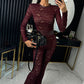 Lace Print Long Sleeve Jumpsuits Women Overalls Fashion Autumn Winter New Two Layer O Neck Slim Fit Sexy Jumpsuits