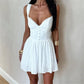 Women's Summer Mini Dress Stylish Solid Lace Trim Flower Embroidered Hollow Details Sleeveless V Neck A Line Dress