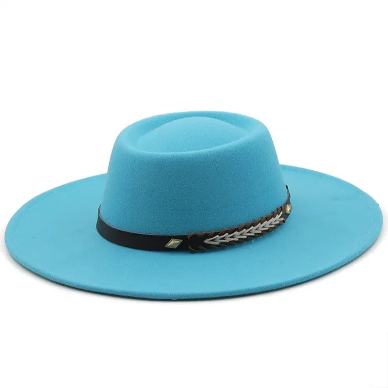 British Style Felt Fedoras Hats for Women9.5CM Wide Brim Men Formal Luxury Jazz Caps Bowler Wedding Dress Hat Chapeau Femme