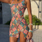 Multicolour Pattern Sequins Sexy Mini Dress Women Fashion Square Collar Sleeveless Backless Sparkle Club Party Dresses