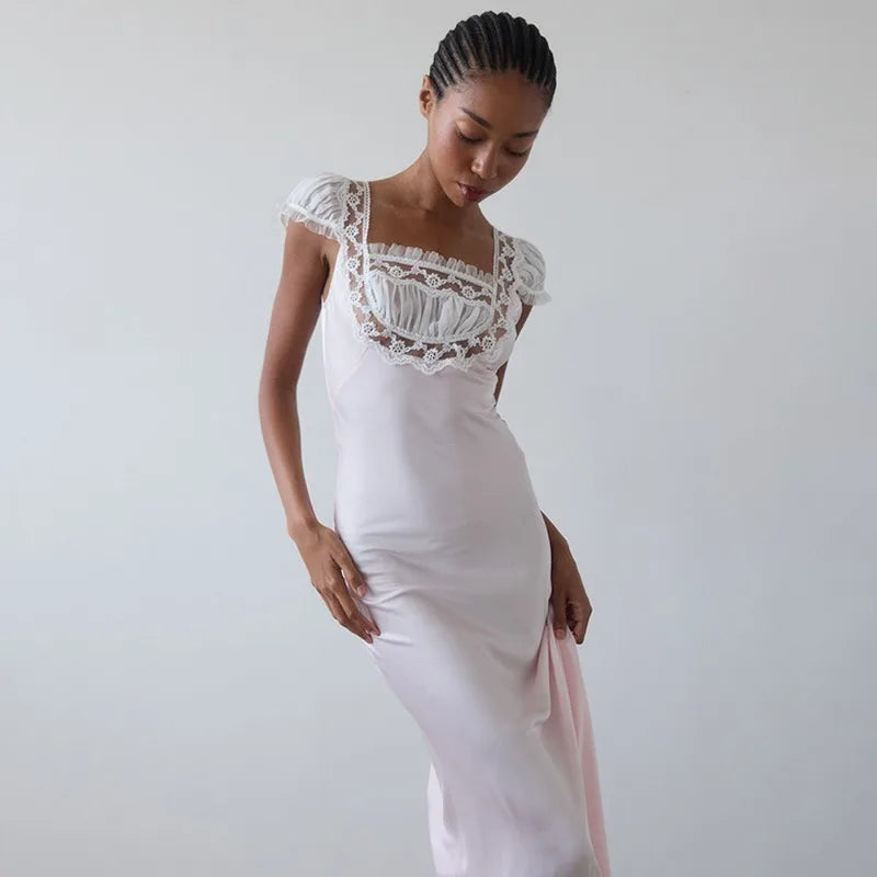 Satin Lace Black Elegant Dresses Party Flying Sleeves Backless Long Fishtail Dress 2026 Woman Clothes