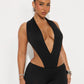 Hipster 2 Piece Set Women Sexy Deep V-Neck Hollow Bandage Bodysuit+Flare Pants Summer Midnight Matching Clubwear Suit