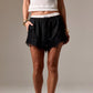 Women's Pinstripe Lace Trim Shorts Elastic Waist Drawstring Contrast Color Fringe Hem Casual Lounge Streetwear Shorts
