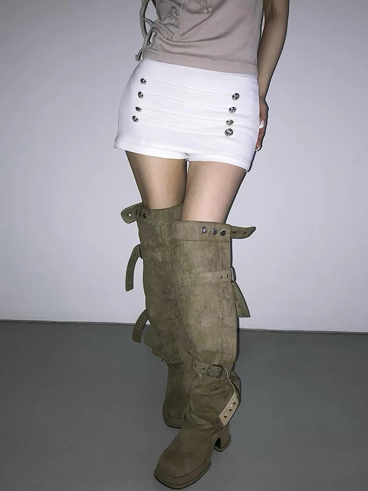 Hottie Trend Skirt Wome Sexy Button Patchwork Fashion Wild Midnight High Street Style Clubwear Simple Daily Outfits