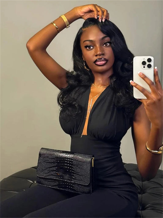 Casual Sporty Jumpsuits Women Summer New Style Ruched Deep V-Neck Sleeveless Street Solid Simple Fashion Overalls