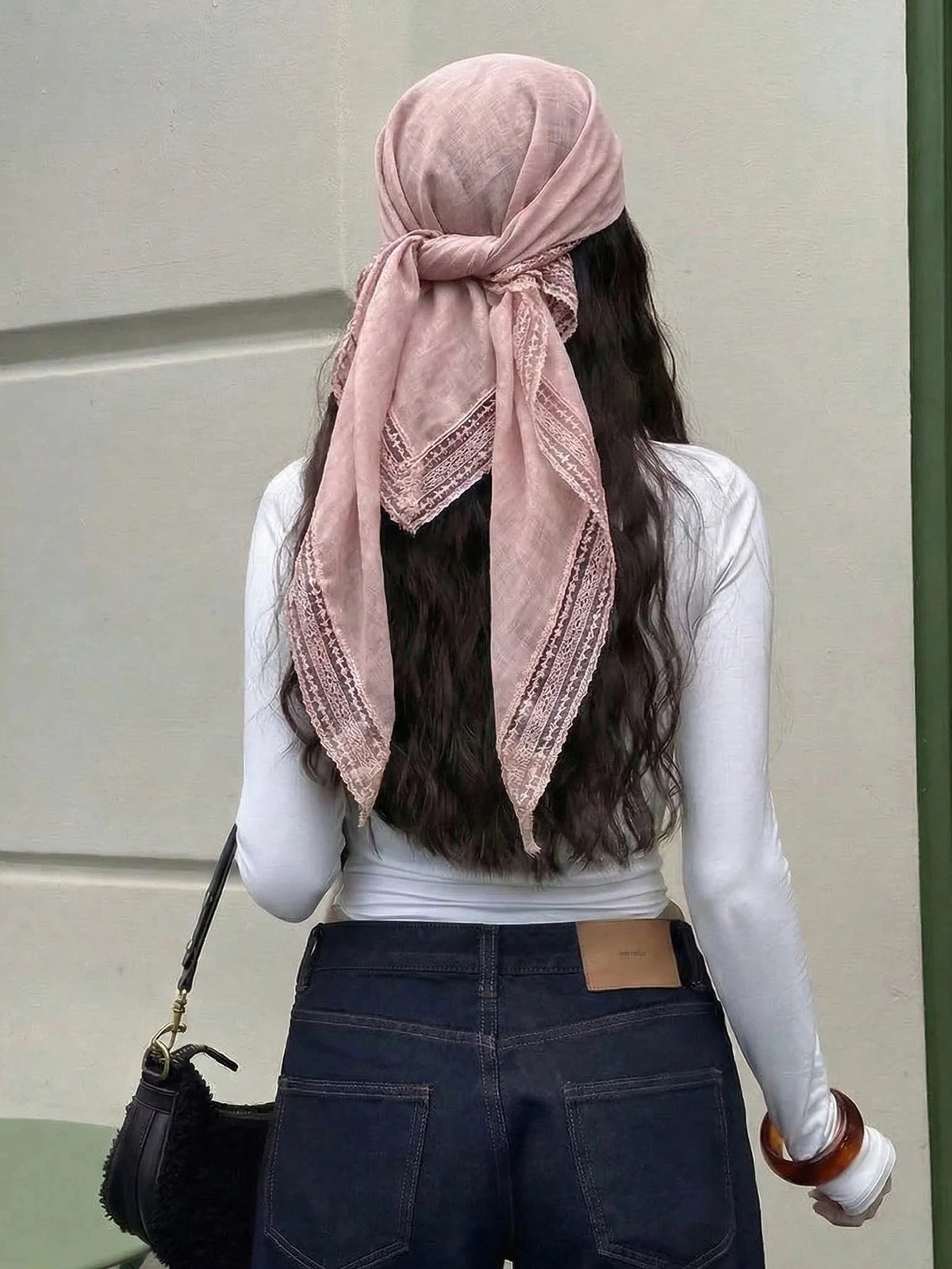 Bohemian Solid Lace Trim Scarf for Women Square Cotton Silk Hijabs Soft Sun-Protection Shawl Summer Beach Sarong Headband