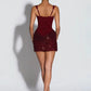 Sparkle Ruched Sexy Mini Dress Women Elegant Glitter Square Collar Sleeveless Backless High Waist Club Party Dresses