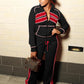 Fashion 2Piece Set Woman Contrast Patchwork Full Sleeve Zip Cardigan Jacket+Drawstring Long Pants Sporty Casual Tracksuit
