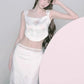 Sweet Patchwork 2-Piece Set Women Floral Print Irregular Hem Camisole+Lace Elastic Waist Skirt Summer Fashion Suit