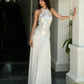 Sequin Maxi Dress Women o-Neck Sleeveless Patchwork Folds Skinny Chic Vacation Summer Wedding Party Fashion Vestidos