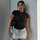 See Through Lace T Shirts Streetwear Sexy Crew Neck Short Sleeve Crop Tops for Women Summer Clothes 2025