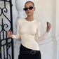 Crew Neck Long Sleeve Asymmetrical Tops Solid Color Tight Fitted T Shirts Fashion 2025 Fall Clothes Woman