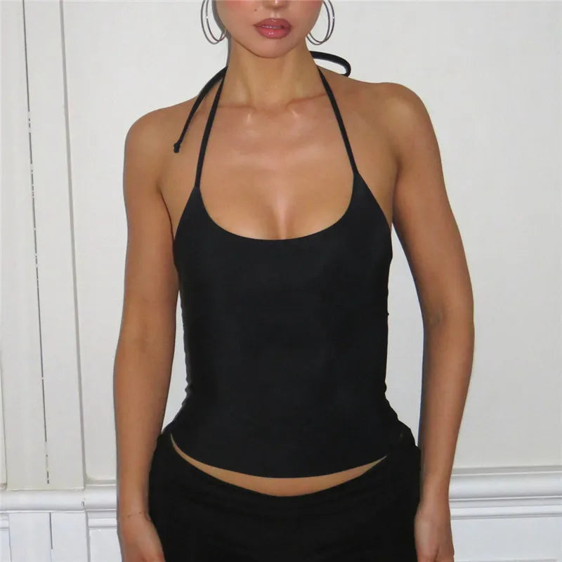 Summer Casual Sleeveless Spaghetti Strap Slim Fit Caimi Tops Basic Solid Camis Women Harajuku Cropped Tops Daily Wear