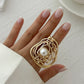 Creative Hollow Wrapped Inlaid Imitation Pearls Rings Women Fashion Statement Vintage Geometric Couple Ring Wed Jewelry