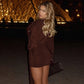 Side Cutout Mini Dress with Sleeves Spring 2026 Women' S Clothes Brown Elegant Short Dresses