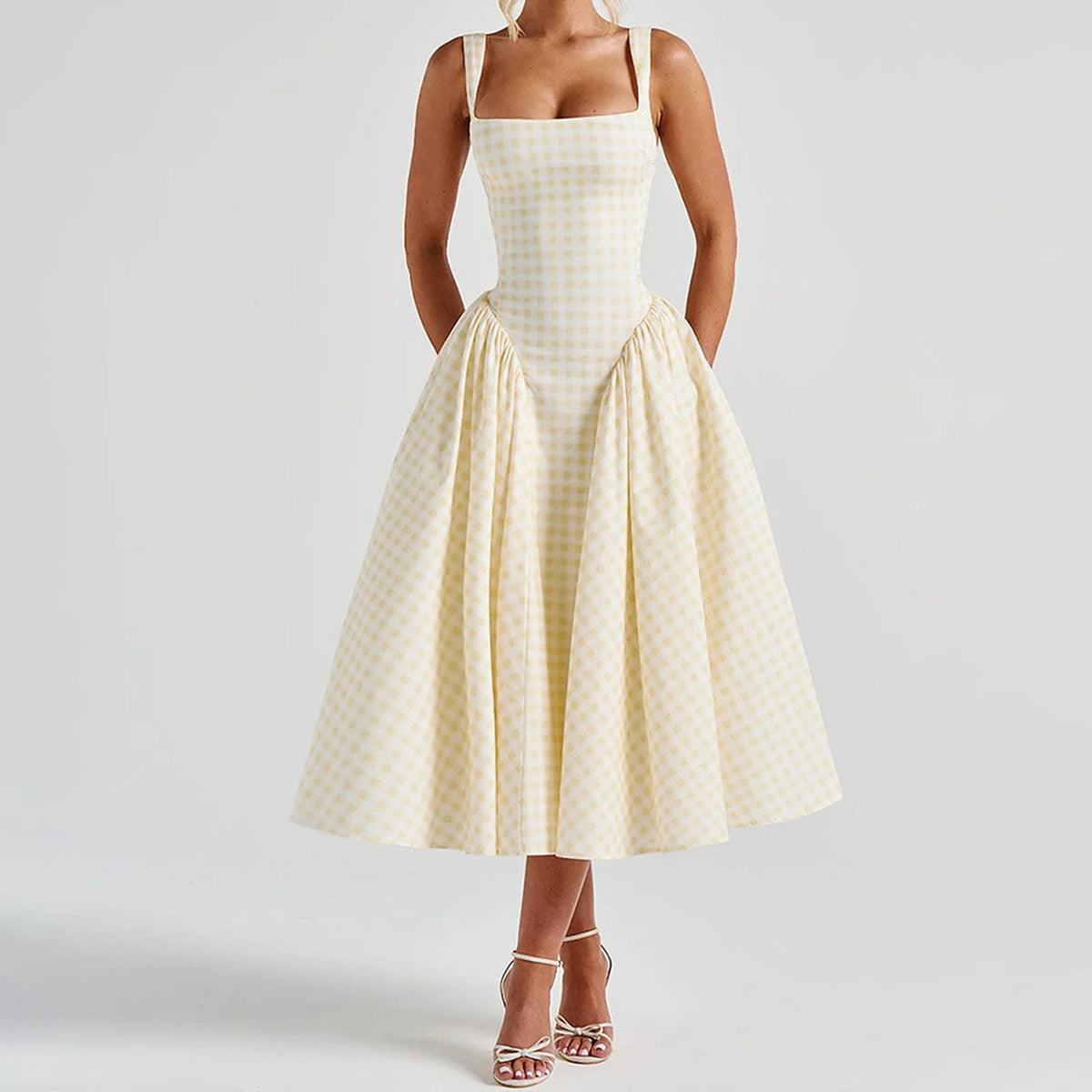 Women Sleeveless Corset Dress Summer Plaid Print Backless A-Line Party Dress for Vacation Cocktail Beach Streetwear