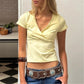 Solid Color Wrap V Neck Short Sleeve Crop T Shirt Women Stretchy Slim Waist Ruched Cropped Top Casual Summer Basic Tee