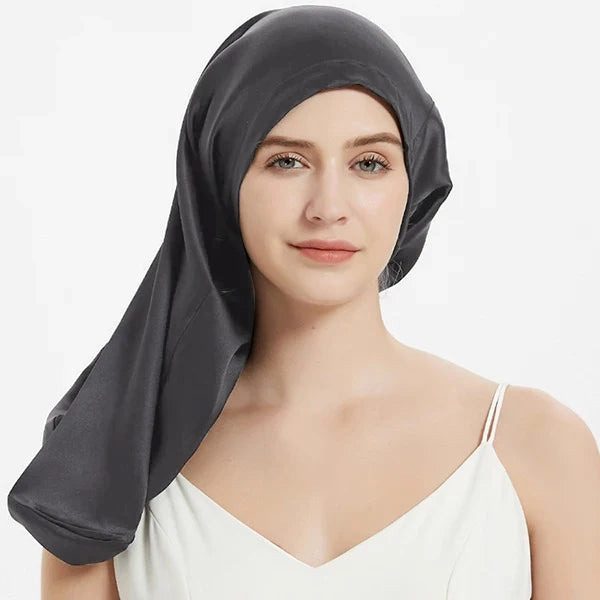 100% Mulberry Silk Bonnet Sleep Hair Cap Long Bonnets with Elastic Tie Band Adjustable Straps for Long Curly Dreadlock Braid