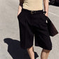 Women High Waist Pleated Bermuda Shorts Knee Length Wide Leg Suit Shorts Zipper Fly Casual Office Trouser Shorts