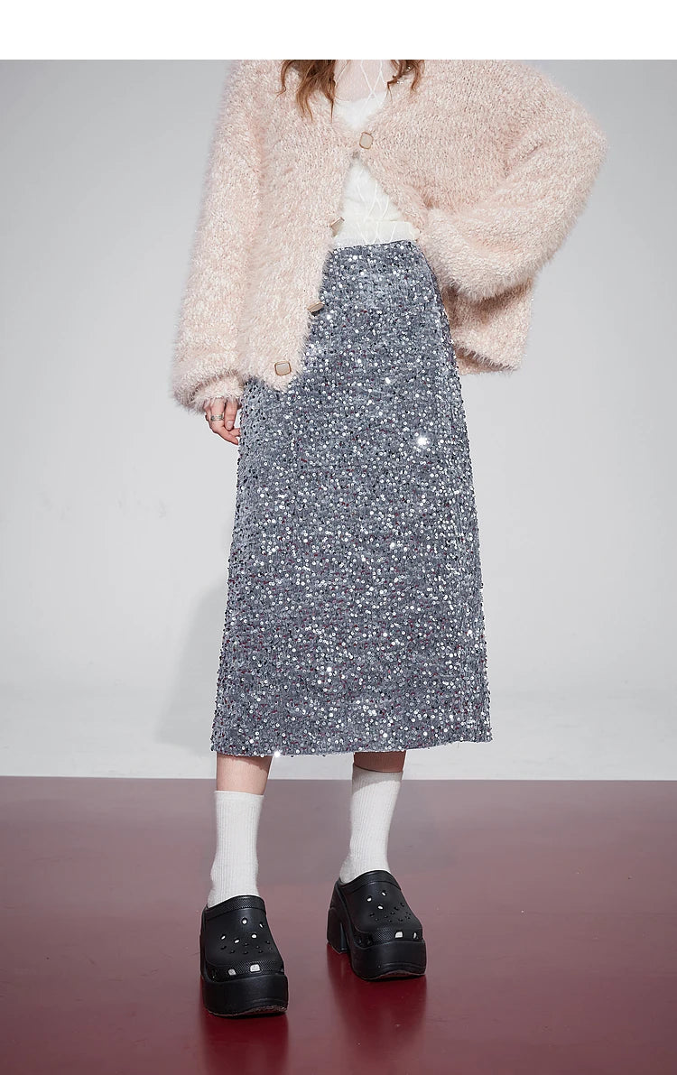 Women's Korean Fashion Winter Party Dress Sparkly Elegant Luxury Bottom New Arrival