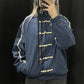 Ladies Stand Collar Zip Up Outerwear Chinese Frog Buttons Side Striped Oversized Loose Suede Jacket Vintage Streetwear