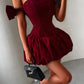Fine Glitter Christmas Dress Women Slash Neck Sleeveless Fluffy Hem Folds Slim Fashion Sweet Elegant Party Mini Bodycon