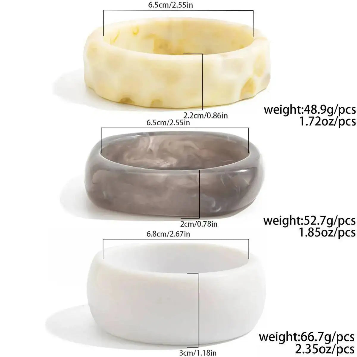 Women's Vintage Punk White Resin Cuff Elastic Bangles Set 4 Styles Boho Wide Geometric Y2K Vintage Jewelry Gift