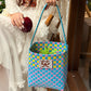 Colorful Checkered Woven Bucket Bag, Bohemian Handmade Tote Bag, Casual Summer Beach Bag for Women