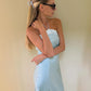 Elegant Backless Satin Dress Women Fashion Classic Halter Bandages Lace Patchwork Sleeveless Sexy Party Club Bodycon