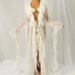 Women Sheer Chiffon Ruffle Trim Long Sleeve Maxi Cover Up Dress Tie Waist Flowy Kimono Robe for Beach Vacation