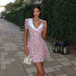 Floral Summer Dress Puff Sleeve V Neck Short Dresses Elegant Woman Clothing