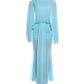 Ruched Elegant Long Dress Woman Autumn Trend Sexy See Through o-Neck Backless Batwing Sleeve Beach Style Vestidos