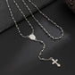 Stainless Steel Jesus Cross Pendant Necklace for Men, Long Chain, Bead Chain, Punk Jewelry, Christian, Hip Hop, 3 Styles