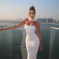 Halter Backless Split Long Dresses French Style Elegant Beautiful Ladies Dress White Black Red