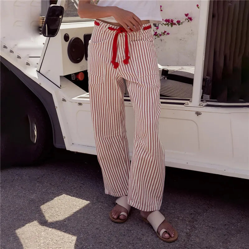 Vintage Cargo Jeans Women Drawstring Waist Loose Barrel Leg Denim Pants Casual Streetwear Y2K Grunge Summer Trousers