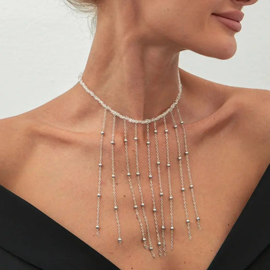 2025 New Fashion Vintage Tassels Pendant Necklace Women Trendy Creative Crystal Beads Chain Neck Accessories Jewelry
