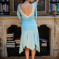 Women Lace V Neck Flutter Sleeve Midi Dress Ruched Waist Irregular Split Hem Bodycon Dress Beach Wedding Guest Dress