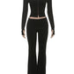 Casual 2-Piece Set Women Turtleneck Single-breasted hidden buttons crop tops+Elastic waist Flared pants sporty suits