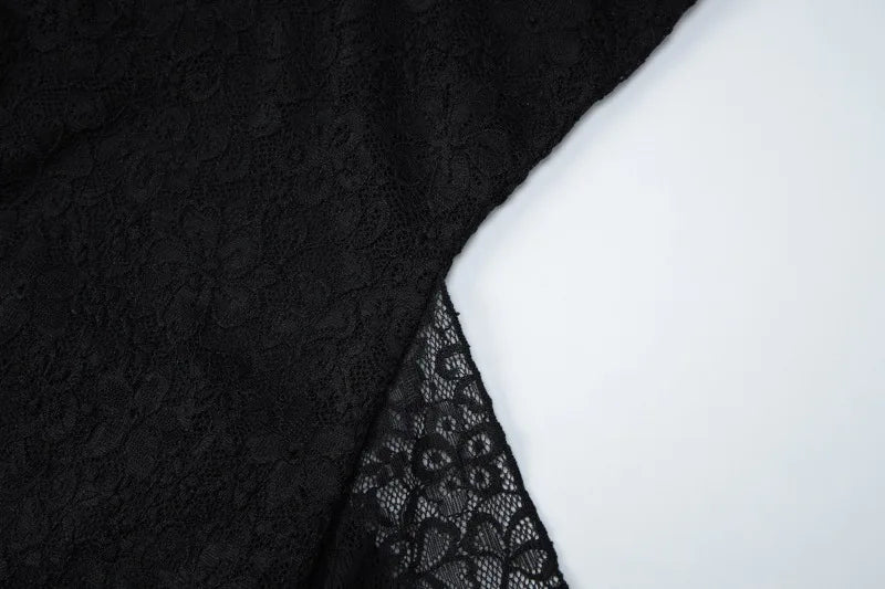 Black Lace Long Sleeve Draped Mini Dress Sexy 2 Piece Set Party Dresses for Woman Club Outfits