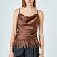 Women Feather Tank Top Summer High Street Sleeveless Fluffy Fur Cami Tops Flowy Fringe Y2k Going Out Crop Tops