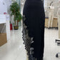 Satin Lace Trim Maxi Skirt Elegant Women's High Slit Asymmetrical Hem Silky Long Skirt Sexy Evening Party Club Outfit