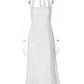 Women White Halter Neck Midi Dress Elegant Ruched Waist Sleeveless Bodycon Party Wedding Guest Formal Evening Dresses