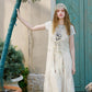Women's Sheer Floral Lace Long Vest, V Neck Front Tie Sleeveless Long Outerwear, Scalloped Hem Layering