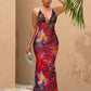 Lace Patchwork Sling Dress Woman Flower Print Low-Neck Cross Bandage Backless Summer Street Sexy Fashion Long Bodycon