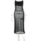 Polka Dot Two Piece Set Women Halter Tank Top And Midi Skirt Matching Sets Female Mesh See Through Club Party Dress Set