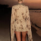 Sequins Patchwork Dress Woman Autumn Trend Floral Print Low-Neck Batwing Sleeve Street Ruched Elegant Mini Bodycon